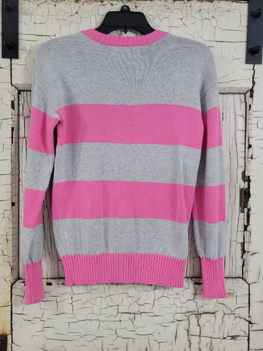 Ann Taylor LOFT Womens Gray Pink Striped Golf Birdie Preppy Crew Neck Sweater XS - Picture 3 of 6